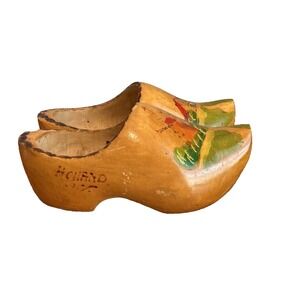 Yellow Wooden Dutch Shoes Clogs Holland Souvenir Wood Shoes Decor 7.5" Long